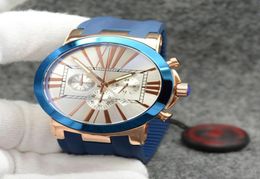 Style Dual Time Exquisit Men Watch Chronograph Quartz Roman Number Markers Outdoor Mens Watches With Blue Rubber Band2676991