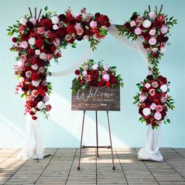 Customized Wedding Stage Arch Flowers Burgundy Series Floral Arrangement Outdoor Wedding Backdrop Decorations Party Supplies 240509
