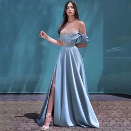 Runway Dresses Sexy ball evening dress satin high slit formal occasion party dress floor mopping A-line lace cocktail custom dress 2024