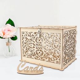 OurWarm Wedding Card Box Wooden Urn Marriage Card Boxes Envelope For Wedding Supplies DIY with Lock Anniversary Party Decoration 240509