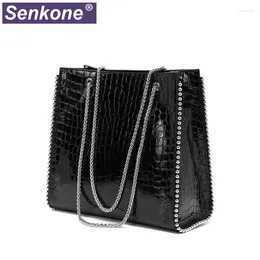 Evening Bags Genuine Leather Luxury Women Bag Design Chain Crocodile Pattern Female Handbags Shoulder Crossbody For 2024