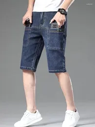 Men's Jeans Design Fashionable Multi Pocket Thin Denim Shorts Straight Stretch Bermuda Casual Brand
