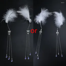 Party Supplies White Feather Headband Headpiece With Tassel Decorative Hair Accessory For Women