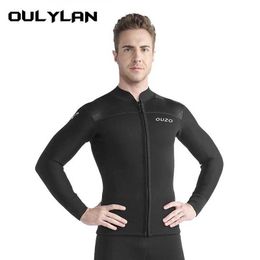Men's Casual Shirts Ouleylan 3mm chloroprene rubber long sleeved split style mens diving jacket warm sun protection swimming and surfing dark suit Q240510