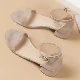 Sandals Comemore Women Summer Shoes Fashion Open Toe Buckle Sandal Casual Square Heel Female Shoe 2024 Beige High Heels