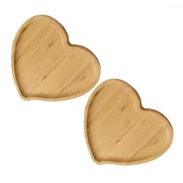 Decorative Figurines Heart Shaped Eco-friendly Bamboo Wooden Tray Food Tea Coffee Serving Plate Fruit Bread Dishes Snack For Home