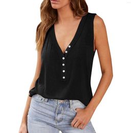 Women's T Shirts Fashion Summer V-Neck Solid Colour Button Sexy Vest Sleeveless Top Roupas Plus Size Feminino Blusa Mujer Moda 2024