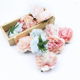 Decorative Flowers 5PCS 8CM Silk Peony Wreaths Household Products Needlework Scrapbooking Home Decor DIY Gifts Artificial Wall