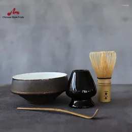 Teaware Sets Tea Set 4pcs/set Ceramic Matcha Giftset Bamboo Whisk Scoop Ceremic Bowl Holder Japanese