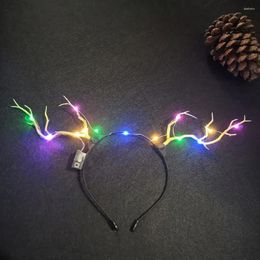 Party Decoration Women Girl LED Light Up Fairy Tale Headband Retro Tree Branch Deer Ears Antler Glow Christmas Navidad Year