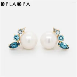 Stud Earrings DPLAOPA 925 Sterling Silver Big Pearl Blue Earring Women Clips Piercing Pendiente Luxury Fine Jewellery Gift