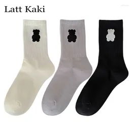 Women Socks 3 Pairs For Spring Cotton Breathable Sports White Set Girls Casual Creative Bear Kawaii Female Comfy