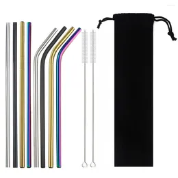 Drinking Straws 11Pcs/Set Reusable Straw High Quality 304 Stainless Steel Colorful Mteal Set With Brush Bar Party Accessory