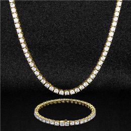 4MM White Gold Plated CZ Diamonds Tennis Necklace Set Stainless Steel Jewelry Tennis Chain for women