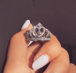 Women Crown Rhinestone Finger Ring Silver Rose Gold Bling Bling Crystal Crown Ring Fashion Jewellery for Gift6016456