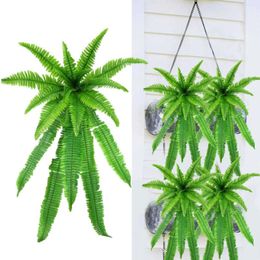 Decorative Flowers 73cm Large Persian Fern Leaf Green Plants Artificial Plant Potted Wall Hanging Leaves Grass Rattan Vine Flower Home