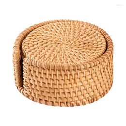 Table Mats Round Natural Rattan Cup Mat Woven Placemats Dinner Plate Heat-Resistant Pot Holder Dish Coasters Pads Decor