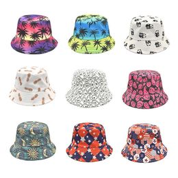 Creative Mens New Colourful Coconut Tree Pattern Fisherman Hat Womens Single-sided Beach Sun