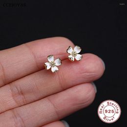 Stud Earrings CCFJOYAS 925 Sterling Silver Retro French Daisy For Girl Simple INS White Enamel Mini Cute Studs Fine Jewelry