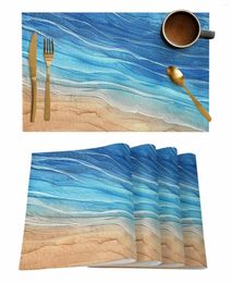 Table Mats Ocean Waves Beach Gradual Blue Kitchen Tableware Cup Bottle Placemat Coffee Pads 4/6pcs Desktop