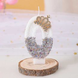 5Pcs Candles Childrens Birthday Candles 0-9 Number Crown Princess Candle Glitter Beeswax Candles for Cake Decoration Anniversary Party