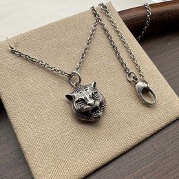 Necklace S925 silver antique family double G tiger head necklace made of old necklaces fashionable pendant for both men and women in the same style for couples