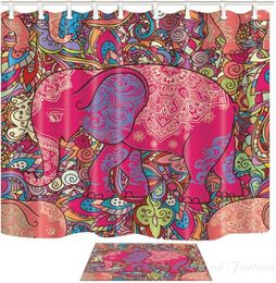 Shower Curtains Boho Curtain Set Funny Africa Red Elephant Colourful Geometric Mandala Floral Bathroom Decor Polyester With 12 Hooks