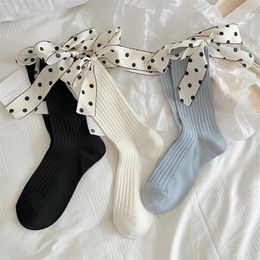 Women Socks Fashion Women's Long Novelty Bow Dots Solid Color Sweet Japanese Style Simple Middle Tube Lady Cute High Quality