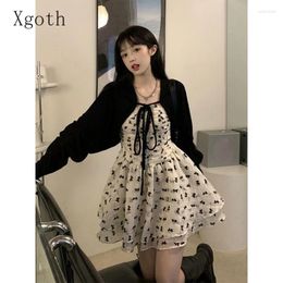 Work Dresses Early Autumn Spring High Waisted Slim Spice Girl Slip Dress Ball Gown Skirt Solid Cardigan Coat Female Two-piece Set