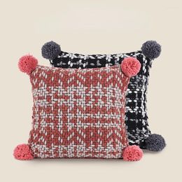 Pillow Modern Style Knitted Thread Yarn Covers With Pompons Geometric Pattern Square Living Room Throw