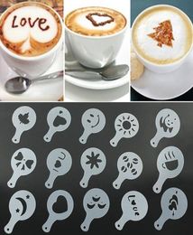 16pcs Coffee Printing Flower Model Cafe Accessories Coffee Foam Spray Template Plastic Garland Mold pad Barista Art Stencils2111901