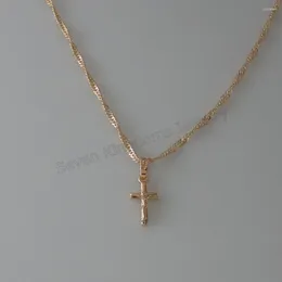 Pendant Necklaces Foromance/ 18" WATER WAVE NECKLACE&JESUS CROSS CATHOLIC HANGS 0.87" YELLOW GOLD Colour A Little Red