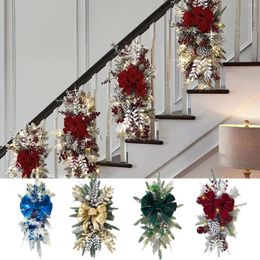 Decorative Flowers 1PCS Artificial Christmas Wreath DIY Front Door Wall Hanging Tree Festive Atmosphere Decor Decoration 2024