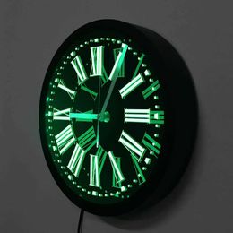 Wall Clocks Modern Design Roman Numerals Vintage Wall Clock LED Backlight Luminous Roman Numbers Lighted Wall Clock Watch Bedroom Night Lamp