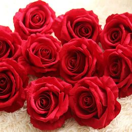 Decorative Flowers 3Pcs Artificial Rose Head Fabric Red For Wedding Gifts Guests Gift Girlfriend Teddy Bear Bride