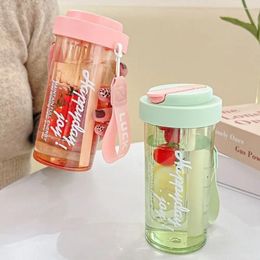 Water Bottles Portable Plastic Large Capacity Fruit Drink 600ml Bottle Transparent Folding Straw SummerWater