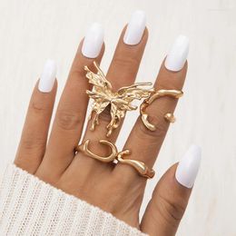 Cluster Rings Vintage Punk Gold Color Liquid Butterfly Set For Women Fashion Irregular Geometric Metal Knuckle Aesthetic Jewelry