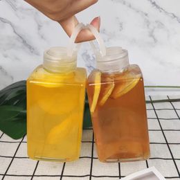 Disposable Cups Straws 10pcs Net Red Cold Drinks Bubble Tea Cup Juice Ice Coffee Clear Plastic Bottles Leakproof Milk Bottle With Pull Ring