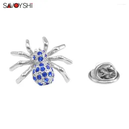 Brooches SAVOYSHI Novelty Blue Crystal Spider Brooch Pin For Mens Shirt Coat Womens Dress Hats Bags Accessories