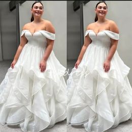 Elegant Plus Size Ruffles Wedding Dresses Off Shoulders Country A Line Beach Bridal Dress 2024 Vestidos Novias Boda Charming Floor Length Garden Robe De Mariee