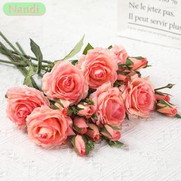 Decorative Flowers High-end Simulation Flower Rose Bouquet Home Living Room Dining Table Wedding Decoration Artificial Fake Color Props