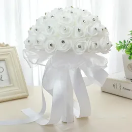 Decorative Flowers Wedding Bride Holds Diamonds Roses Hydrangea Artificial Silk For Home Christmas Decor