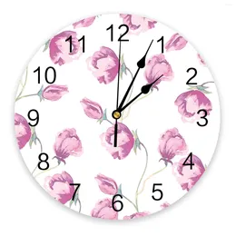 Wall Clocks Pink Flower White PVC Clock Living Room Bedroom Digital Home Decore Modern Design
