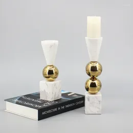 Candle Holders Natural Stone Marble Candlestick Metal Crafts Holder Decoration