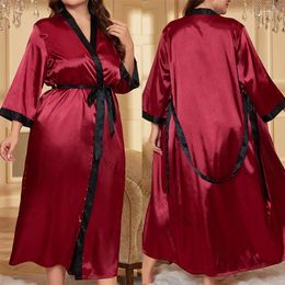 Home Clothing Plus Size 3Xl 4Xl 5Xl Robe Lady Long Satin Kimono Bathrobe Gown Print Sexy Homewear Loose Sleepwear Nightgown Summer Robes