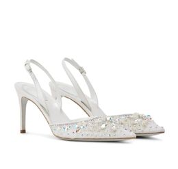 Bride Sandal Lady Heels Sandals Cenerentola Slingback Pompa con pizzo sexy abbellito cristallino Scarpe per abiti da sposa