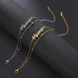 Link Bracelets Kkjoy Fashion Stainless Steel Mama Bracelet For Women Mom Nameplate Letter Charm Multi-layer Bead Chain Jewelry Gifts