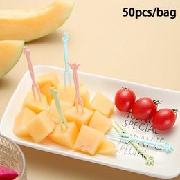 Forks 50pcs Cartoon Disposable Plastic Fruit Home Kitchen Accessories Party Supplies Toothpicks Sticks