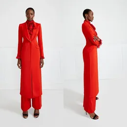 Men's Suits Elegant Red Women Wedding Slim Fit Custom Made Formal Long Blazer Sets 2 Pieces (Jacket Pants)