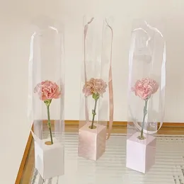 Gift Wrap 10pcs Transparent Single Flower Box Portable Packaging Boxes Rose Cases Shop PVC Wrapping